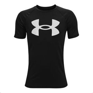 Boys Black Under Armour Big Logo Tech Graphic Tee (M)